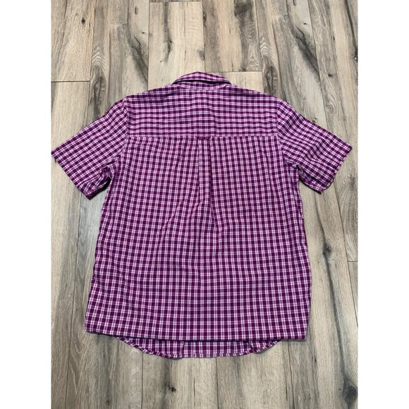 Chaps Men’s L Cotton Poly Easy Care Short Sleeve Button up Pocket Purple Pink Pl - Picture 5 of 6